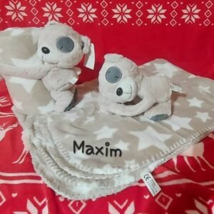 Ours en peluche + couverture avec prénom – Cadeau personnalisé