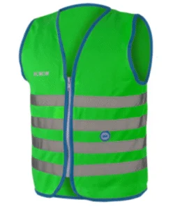 Wowow Gilet de sécurité enfant vert avec fermeture éclair – EN 1150 – Personnalisé